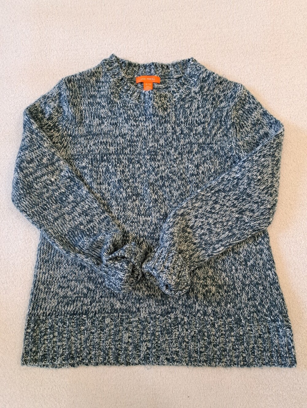Joe Fresh Marled Sweater Medium Textured Knit Cozy Fall Blue White Classic Crew